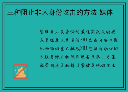 三种阻止非人身份攻击的方法 媒体